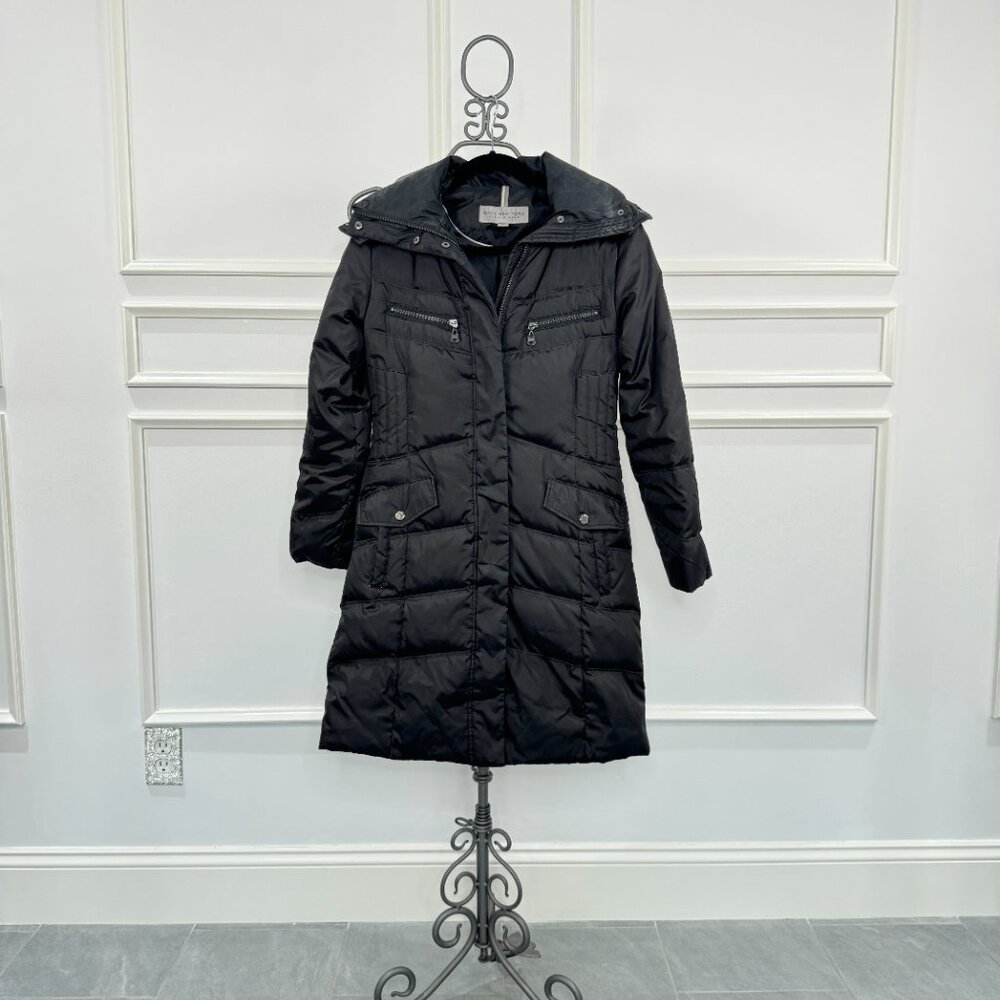 Women's black puffer jacket with detachable faux fur hood Marc New York size XS